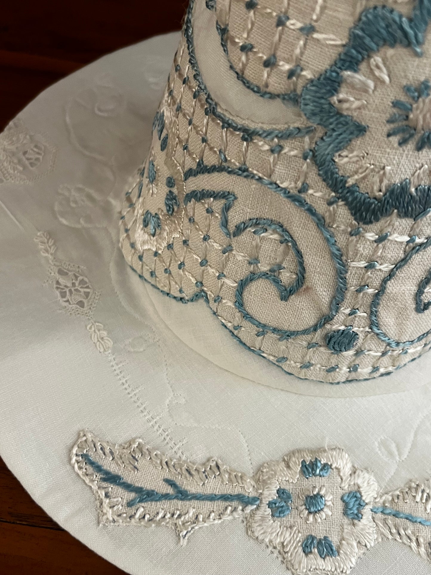 Beautiful blue vintage embroidered witch hat