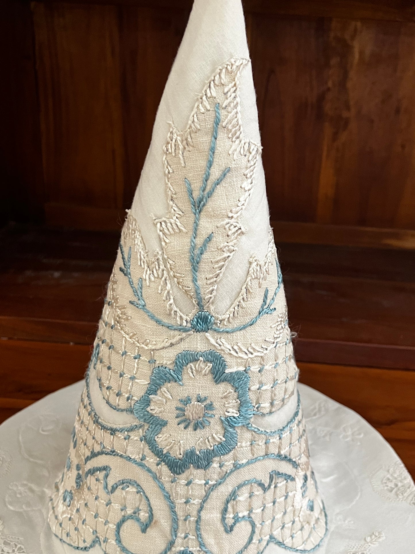 Beautiful blue vintage embroidered witch hat