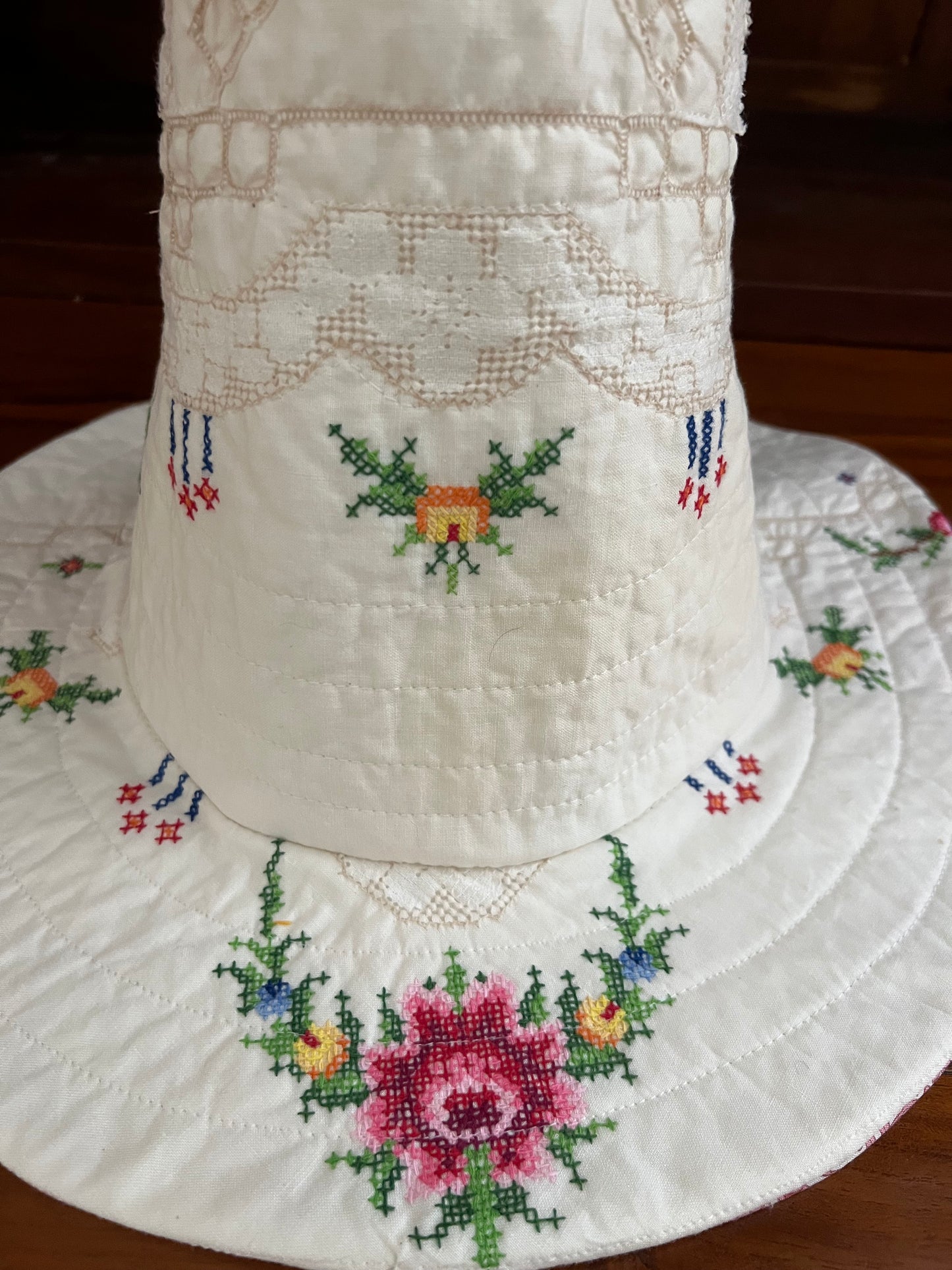 Floral Linen and Lace Quilted Hat