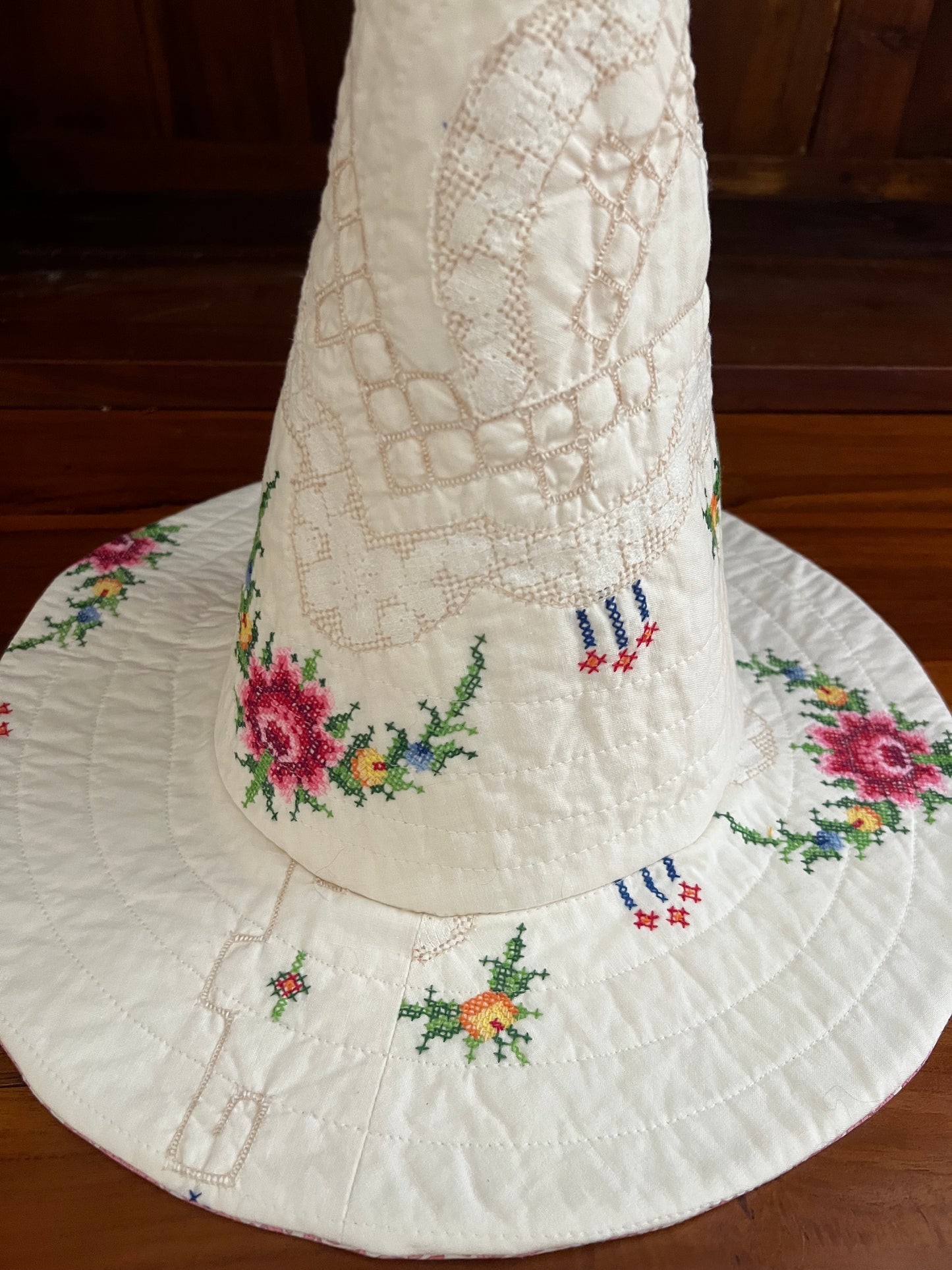 Floral Linen and Lace Quilted Hat