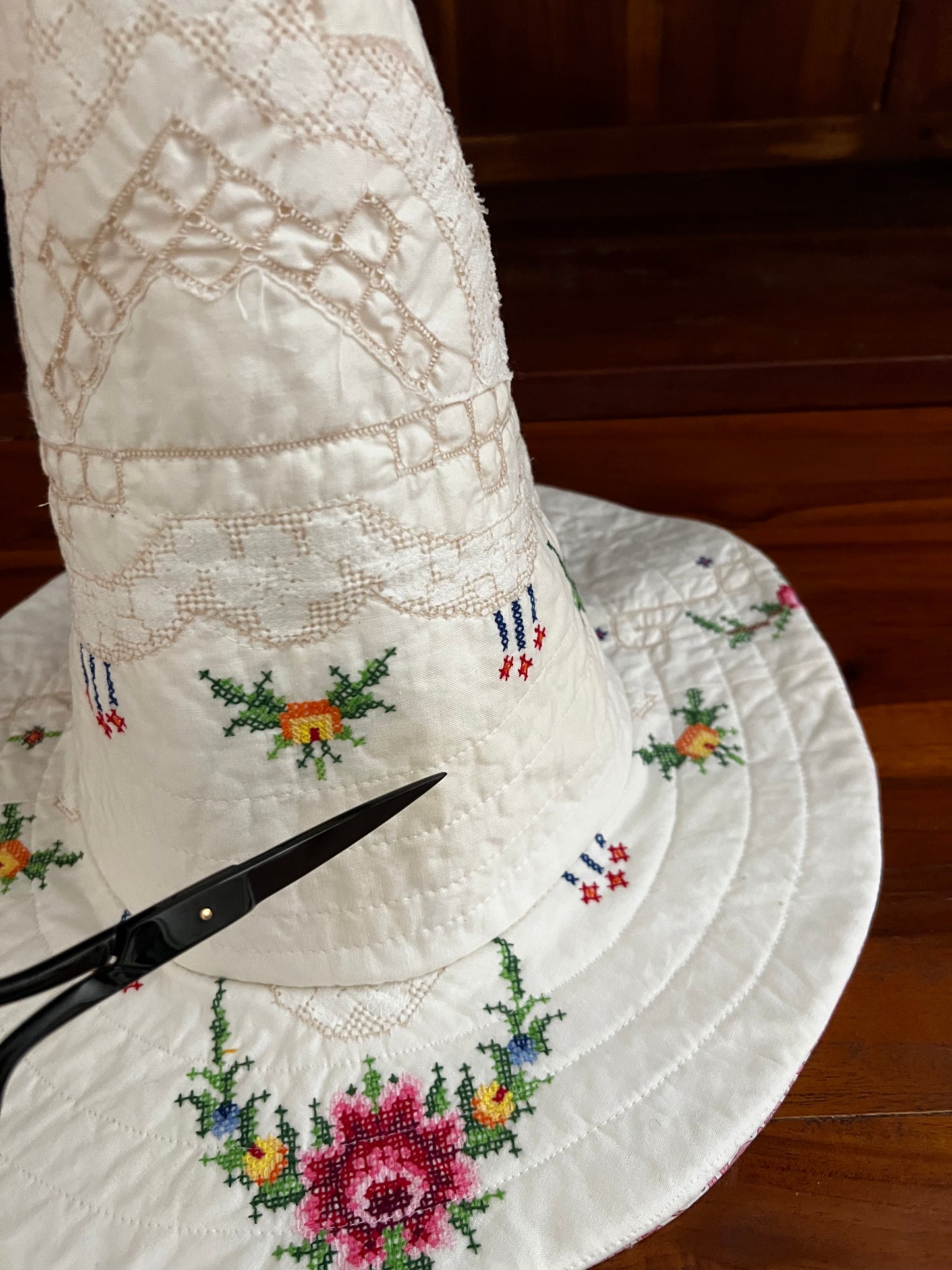 Floral Linen and Lace Quilted Hat