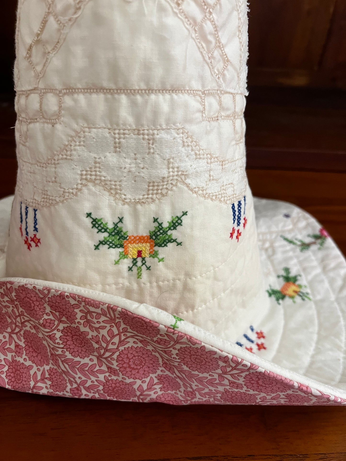 Floral Linen and Lace Quilted Hat