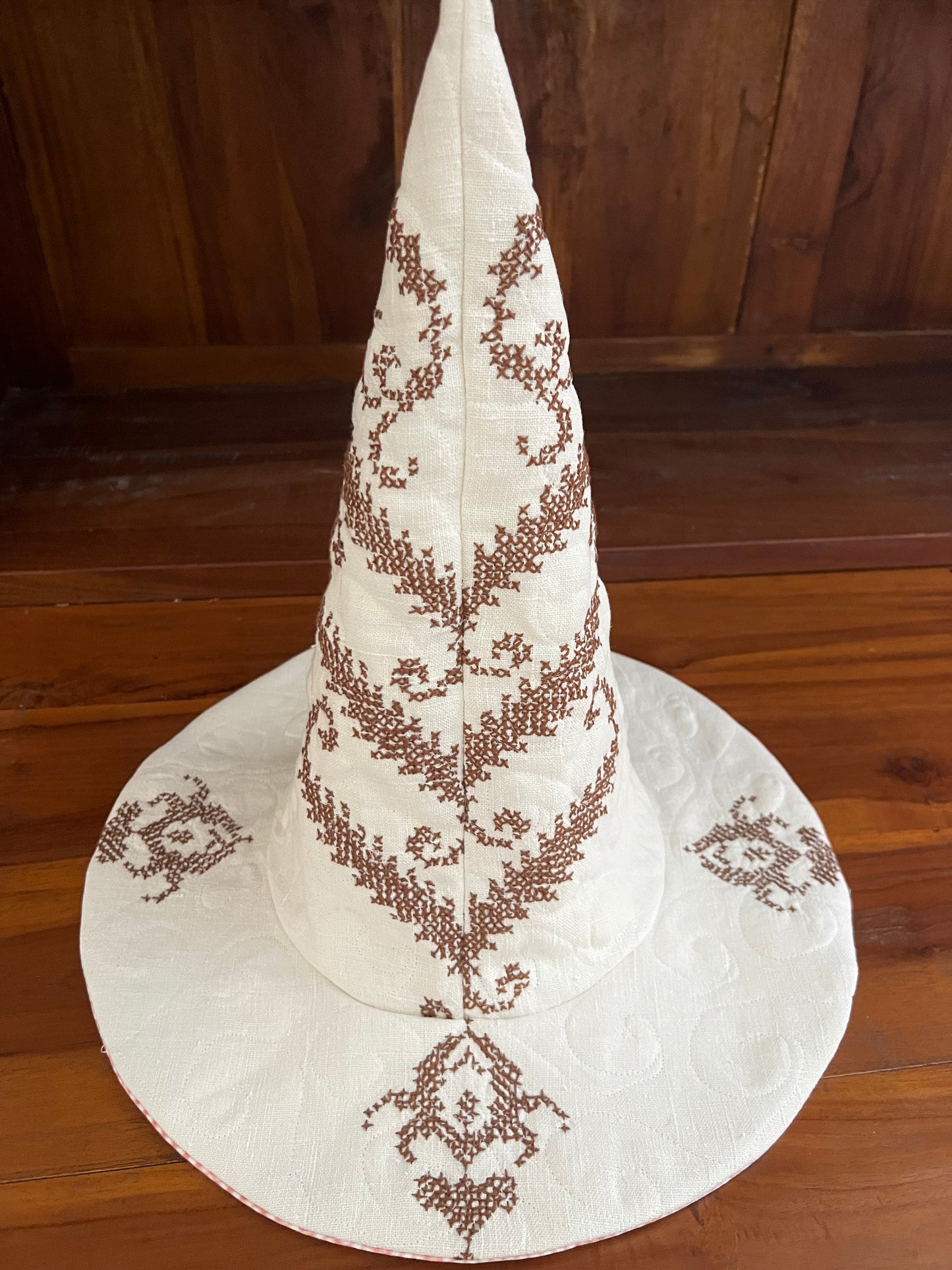 Quilted vintage linen witch hat