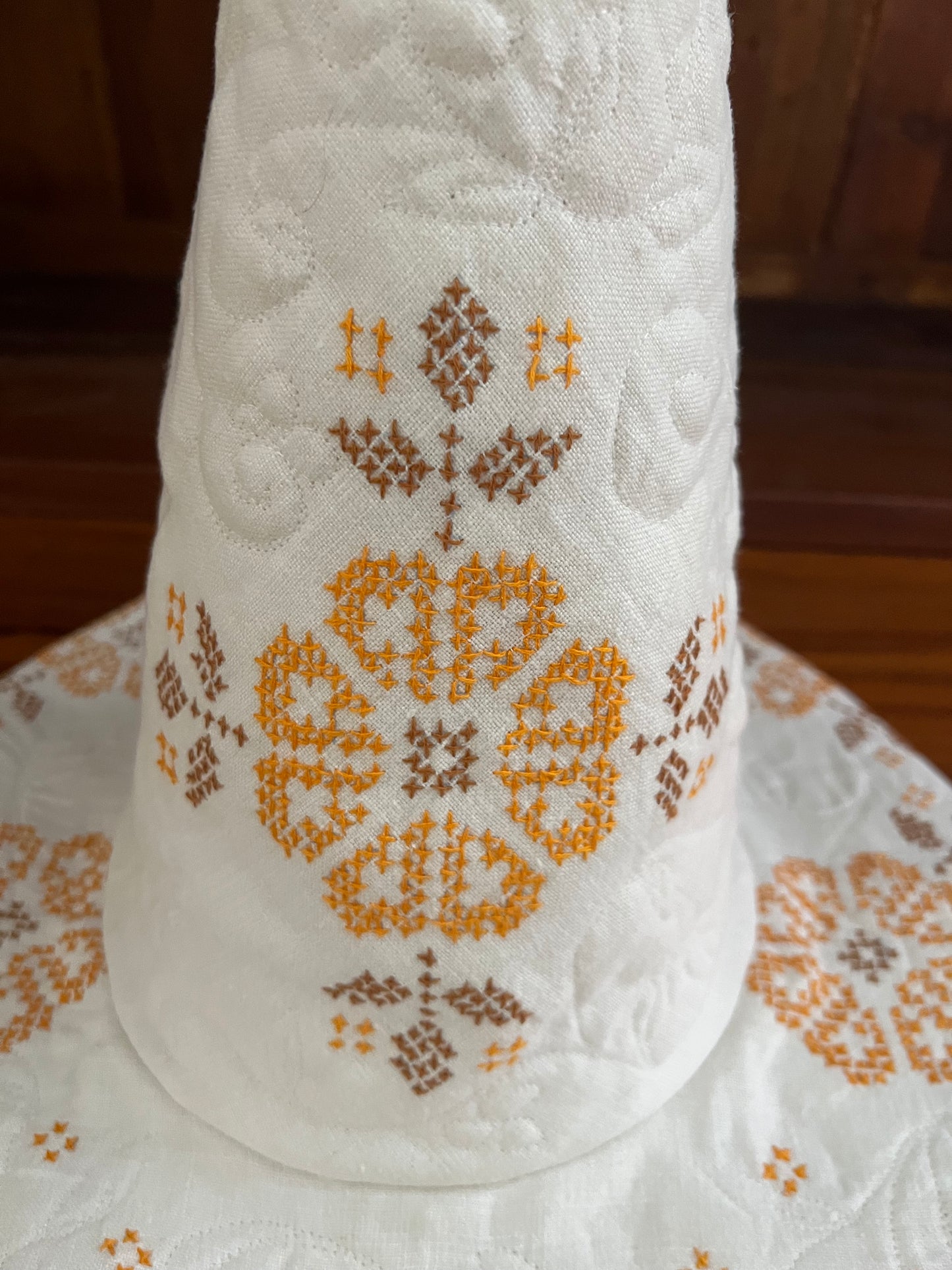 Floral medallion embroidered linen handmade hat