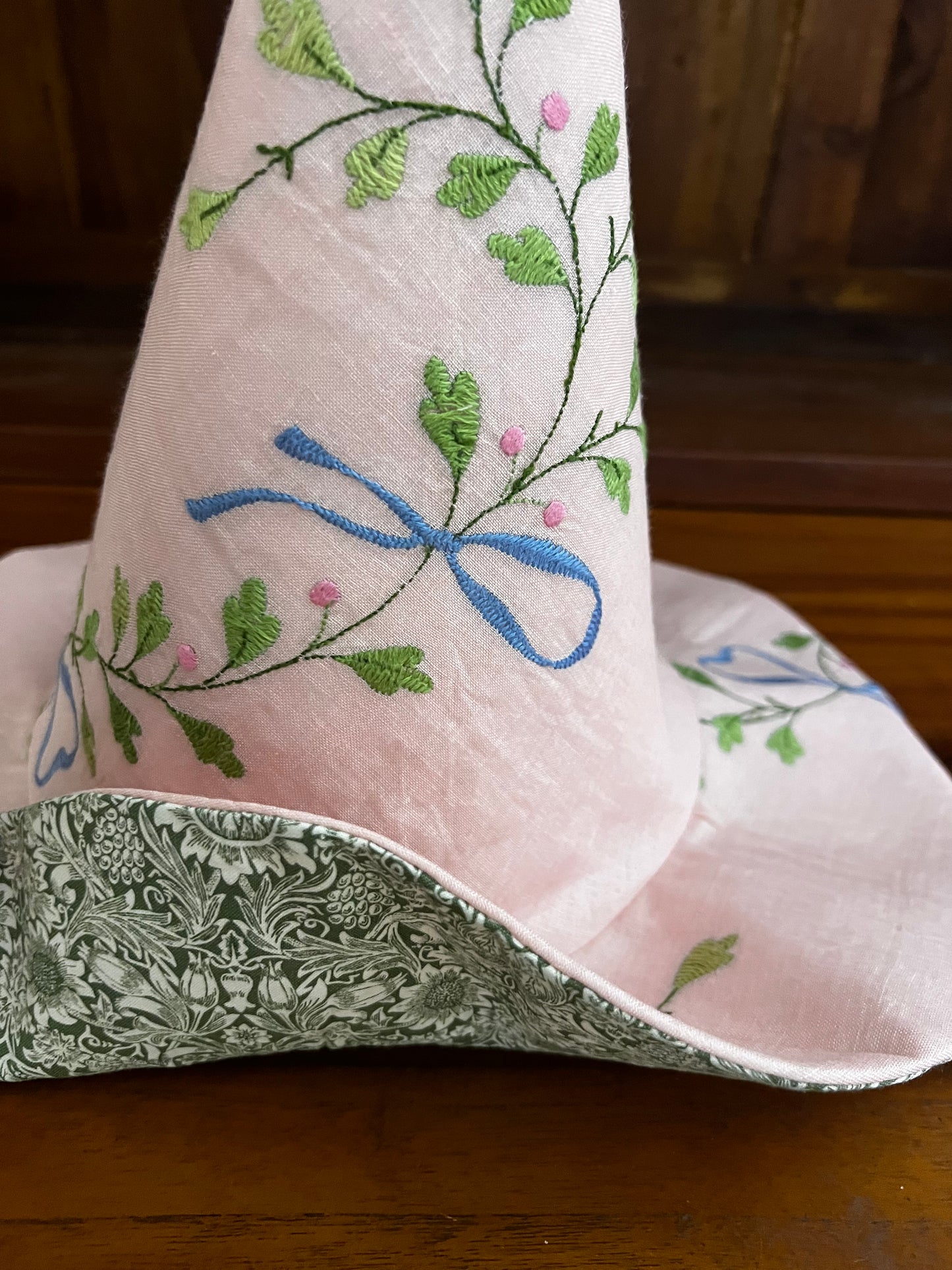 Delicate pink voile embroideded witches hat
