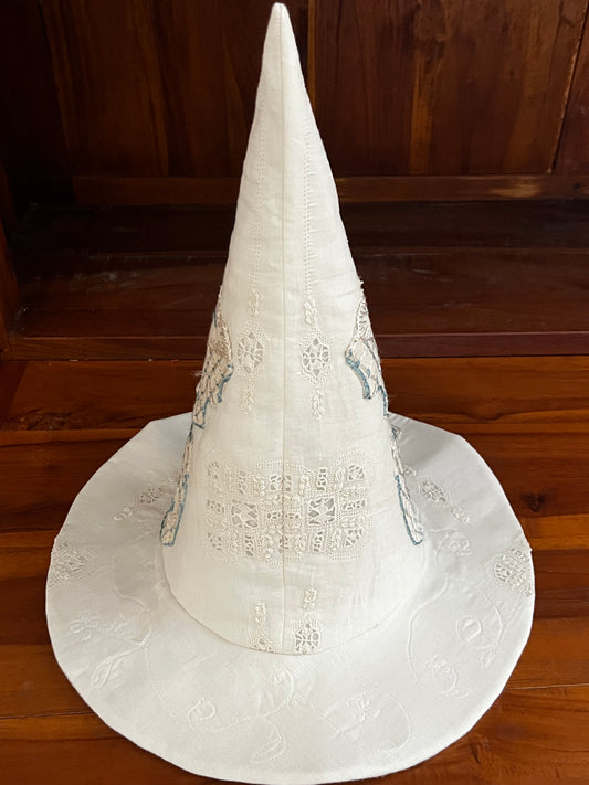 Beautiful blue vintage embroidered witch hat