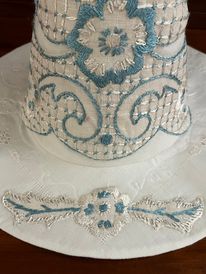 Beautiful blue vintage embroidered witch hat