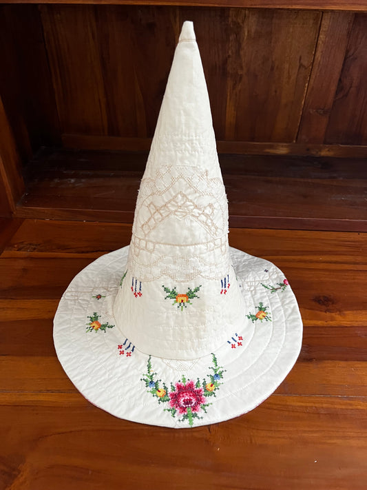 Floral Linen and Lace Quilted Hat
