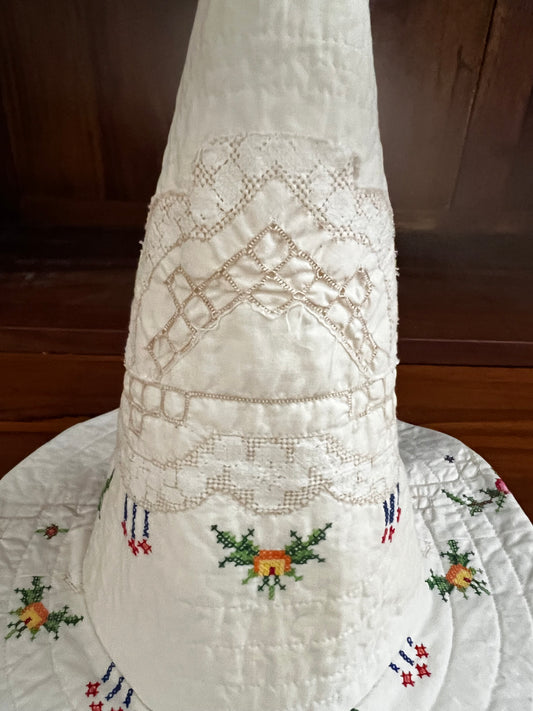 Floral Linen and Lace Quilted Hat