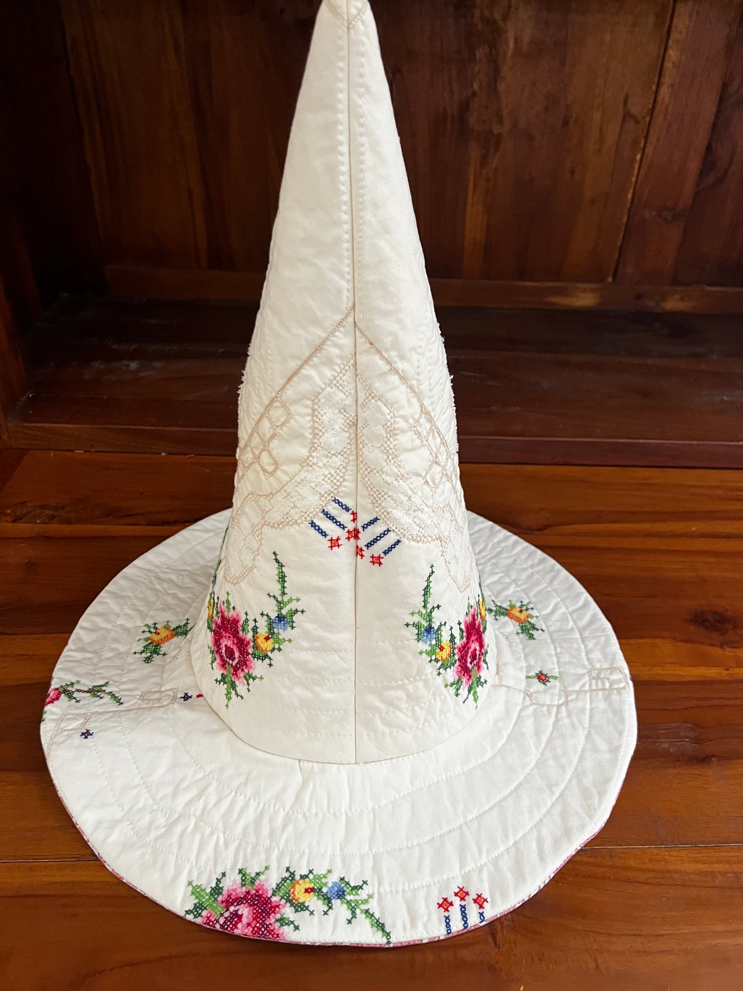 Floral Linen and Lace Quilted Hat