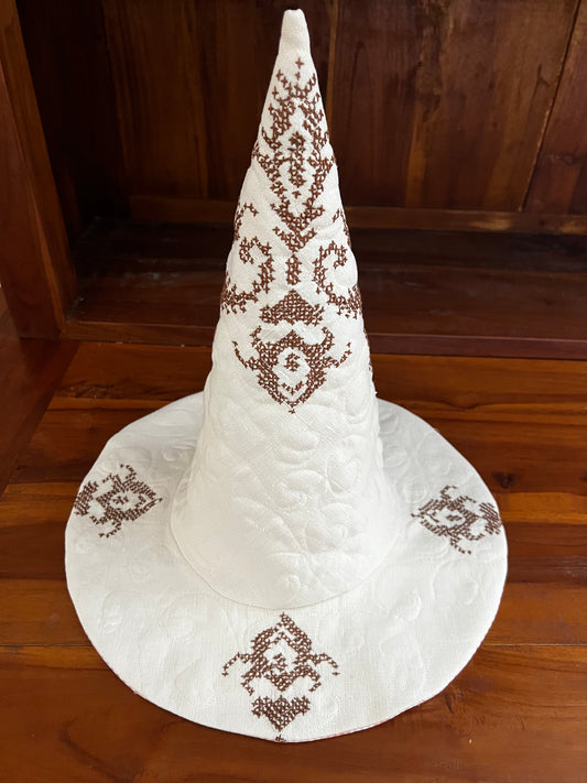 Quilted vintage linen witch hat