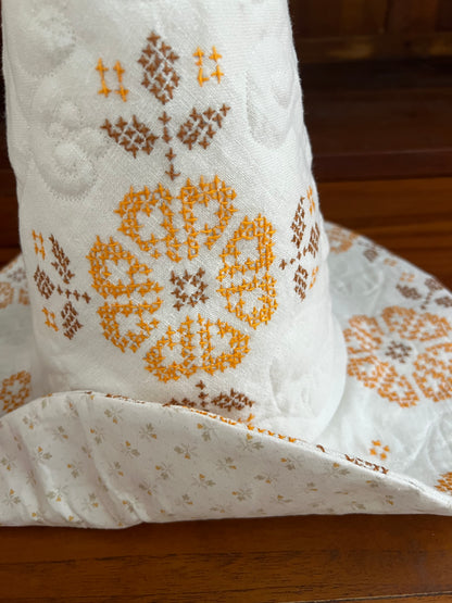 Floral medallion embroidered linen handmade hat