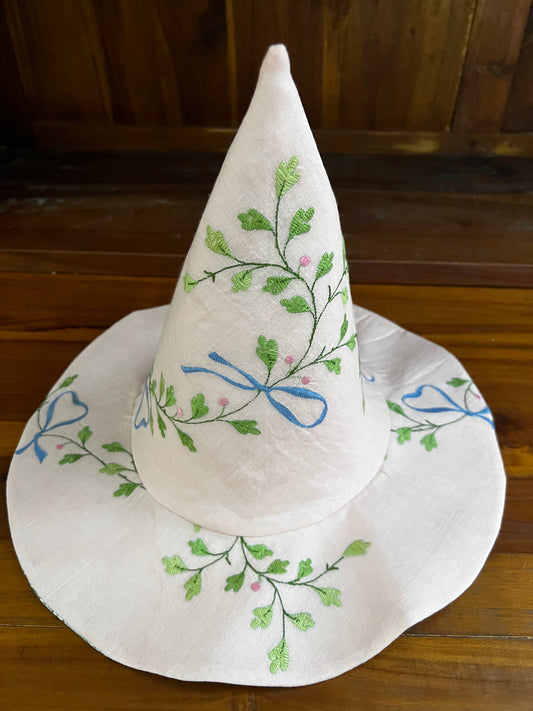 Delicate pink voile embroideded witches hat