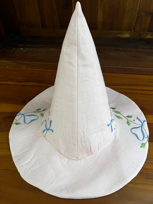 Delicate pink voile embroideded witches hat
