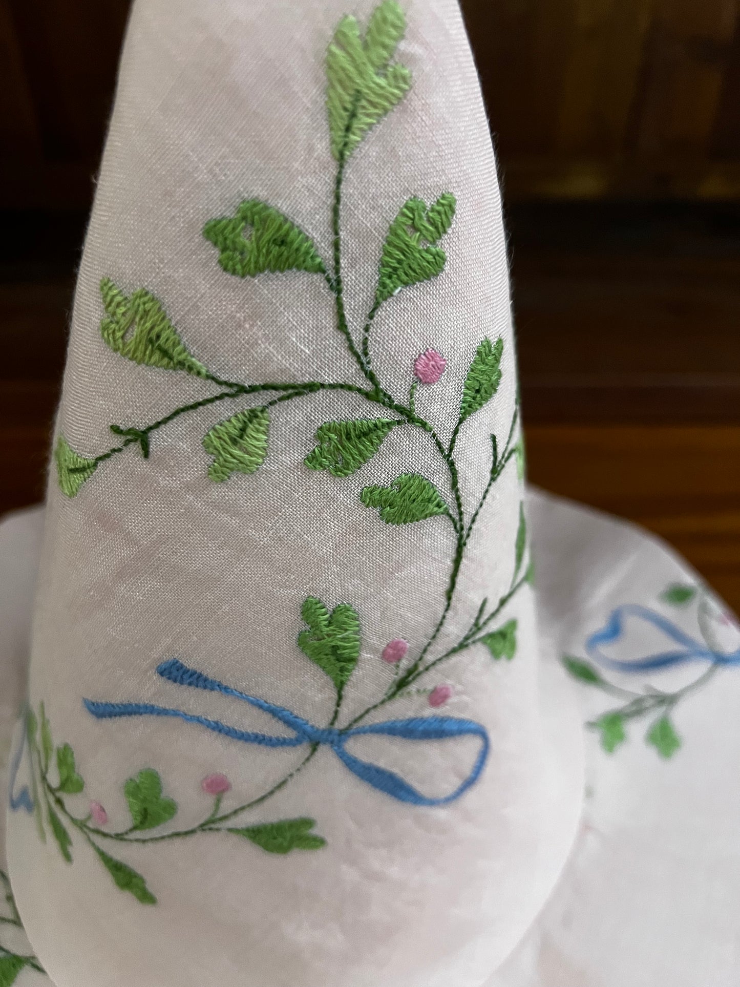 Delicate pink voile embroideded witches hat