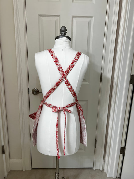 spell working apron in coral and red embroidery