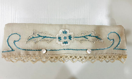 Lovely blue and pearl embroidered candle holder